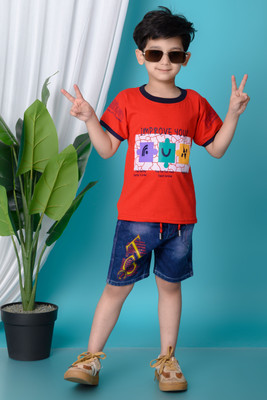 NIVARACREATION Baby Boys Casual T-shirt Shorts(Red)