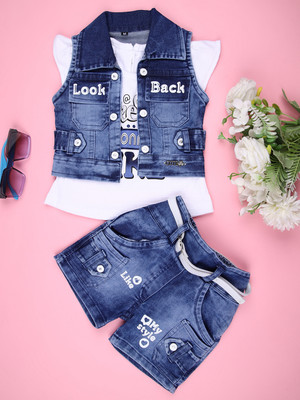 V-MART Baby Girls Casual Top Shorts(Blue)
