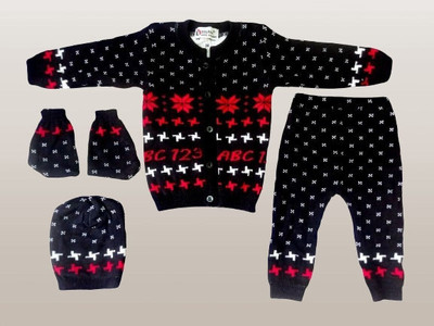 Justlist Baby Boys & Baby Girls Casual Sweater Bootie, Pyjama, Cap(Black)