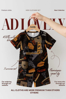 AD LOVELY Fashion wear Boys Casual T-shirt Pant(Black)