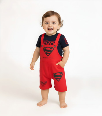 Sutayan Baby Boys & Baby Girls Superman Party(Festive) Dungaree Romper(Red)