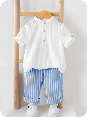 BD CREATION Baby Boys Casual T-shirt Pant(WHITE-SKY)