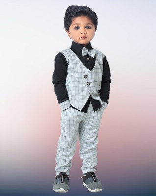 TOGEPI Boys Festive & Party, Casual, Wedding Blazer and Pant Set(Grey Pack of 1)