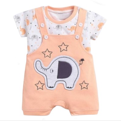 Indhrani Creation Baby Boys Casual Dungaree T-shirt(Peach)