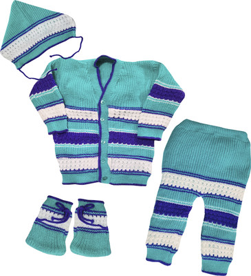 LITTLE PANDA Baby Boys & Baby Girls Casual Sweater Pant, Cap, Bootie(Green)