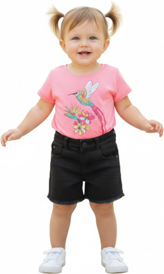 Silakaari Baby Boys & Baby Girls Casual T-shirt Shorts(Pink-Black)