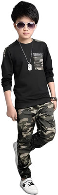 Sagar Impex Boys Casual T-shirt Trouser(Black)