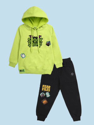 KiddoPanti Boys Casual Sweatshirt Track Pants(Neon Green & Black)