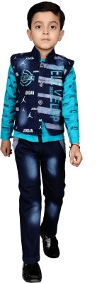 world wise wear Boys Party(Festive) Jacket Jeans(BLUE GREEN)