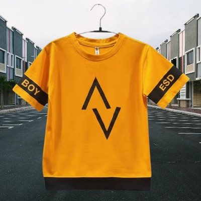 MRKGARMENTS Boys & Girls Printed Pure Cotton Regular T Shirt(Yellow, Pack of 1)