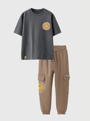 Nap Chief Boys & Girls Casual T-shirt Track Pants(Dark Gray & Brown)