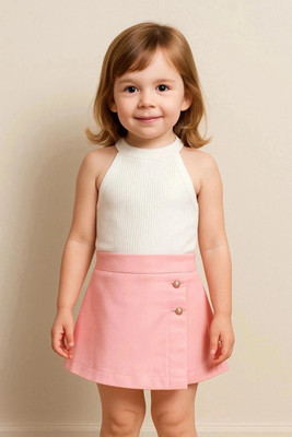 ANGELENTERPRISE Girls Casual T-shirt Skirt(White-Pink)