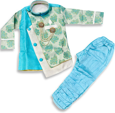 SK GARMENTS SSS FASHION Boys Party(Festive) Kurta Pyjama(Blue & White)