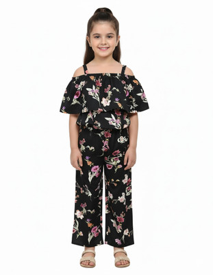Mayas fashion Girls Party(Festive) Top Pant(Black, White Print)