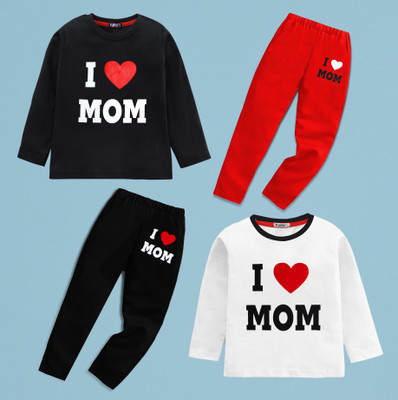 tarsier Baby Boys & Baby Girls Casual T-shirt Track Pants(MOM BLACK_MOM WHITE_L.SLV)