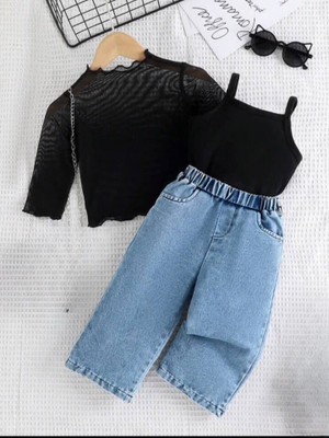 EKAAA Baby Girls Casual Top Jeans, Shrug(BLACK)
