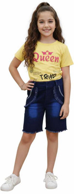 SKRAFATGARMENTS Girls Party(Festive) Top Shorts(Yellow)