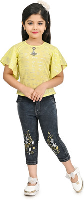 Fariha Fashions Girls Party(Festive) Top Pant(LEMON)
