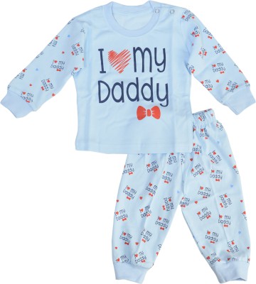 THE LITTLE BOY Baby Boys & Baby Girls Casual T-shirt Pyjama(Blue)