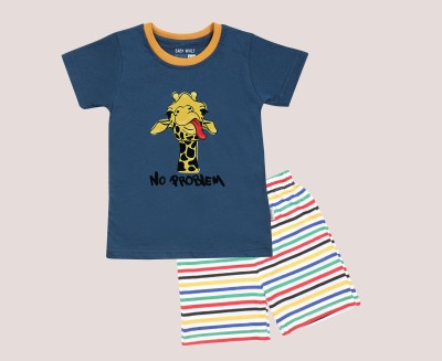 Baby Wolf Baby Boys & Baby Girls Casual T-shirt Shorts(no problem print blue t shirt and multicolor shorts)