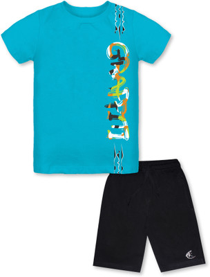 KiddoPanti Boys Casual T-shirt Shorts(Teal / Jet Black)