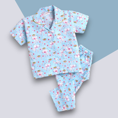 DENVIRA Baby Boys & Baby Girls Casual Shirt Pyjama(CANDY_SKY)