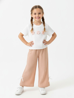 Oligne Baby Girls Party(Festive) T-shirt Pant(Beige)
