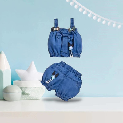vaikun Baby Girls Casual Top Shorts(Blue)