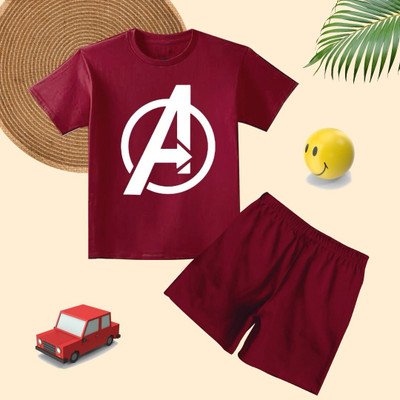DOODEEKIDS Baby Boys & Baby Girls Casual T-shirt Shorts(Maroon)