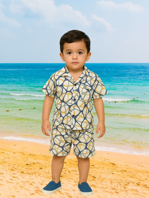 FASHION GRAB Boys Casual Shirt Shorts(Yellow)