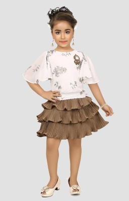 Arshia Fashions Girls Party(Festive) Top Skirt(Brown)