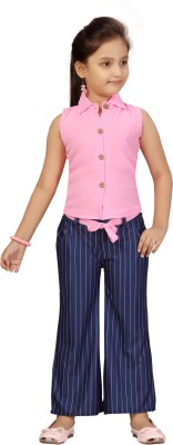 GLOBAL NOMAD Girls Casual Top Pant(Pink-Navy Blue)