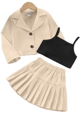 LAXNEEP Girls Party(Festive) Jacket Skirt, Camisole(Cream)