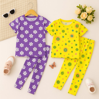 lifeneeds Girls Barbie Casual T-shirt Pant(VIOLET-YELLOW)