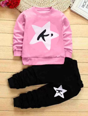 DRUZZEE Boys & Girls Casual T-shirt Pant(Baby Pink)