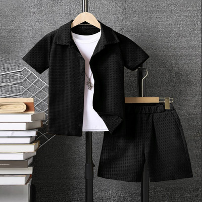 orsang Boys & Girls Casual Shirt Shorts(Black)