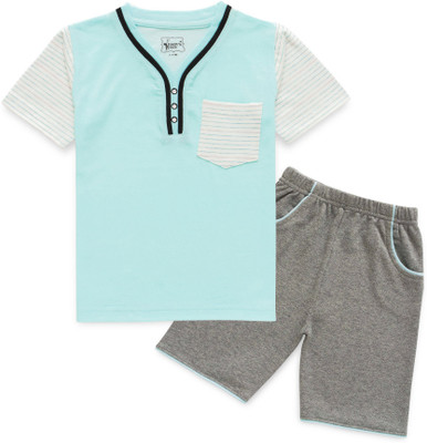 Baby's Pride Boys Casual T-shirt Shorts(Blue, Grey Melange)