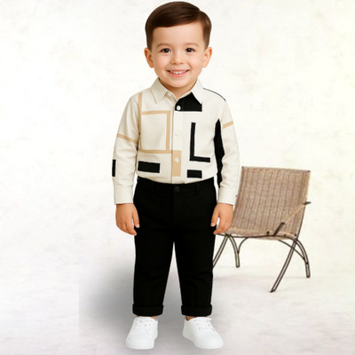MENVVY FAB Baby Boys Party(Festive) Shirt Pant(WHITE GEOMETRIC PATTERN)