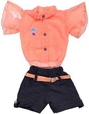 Elegant Closet Baby Girls Casual Top Shorts(Orange)