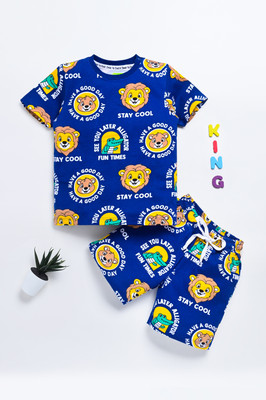 Dear to dad Baby Boys Casual T-shirt Shorts(Navy Blue-Tiger)