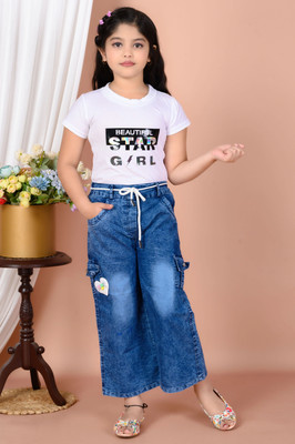 RIJIYA DRESSES Girls Party(Festive) Top Pant(WHITE)