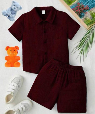 MarvelAlbartros Boys Casual Shirt Shorts(Maroon)