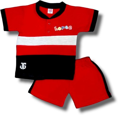 junior gold Baby Boys Casual Dress Bodysuit(RED)