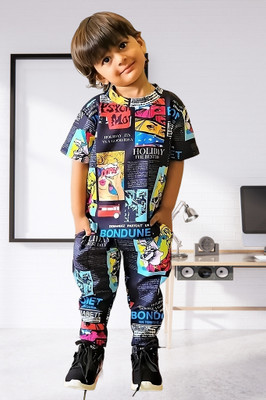 Dollico Boys Casual T-shirt Track Pants(BLACK)