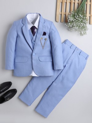 DKGF FASHION Boys Casual Shirt Tie, Trouser, Waistcoat, Coat(Lightblue)