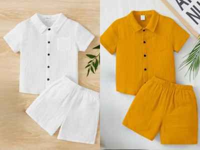 The Fashion Prime Boys Party(Festive) Shirt Shorts(YELLOW & WHITE)