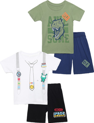 PROVOGUE Boys Casual T-shirt Shorts(White&Black, Green&Blue)