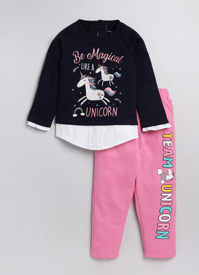 Yk Girls Casual Top Pant(Navy Blue)