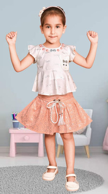 OLISA FASHION MART Girls Party(Festive) Skirt Top(Peach)