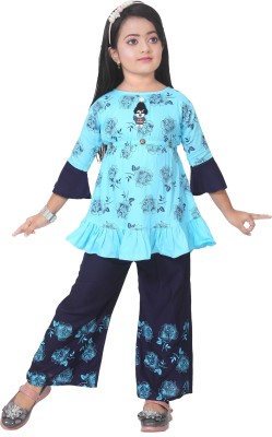 LINK KWALITY Girls Casual Top Pant(Blue)